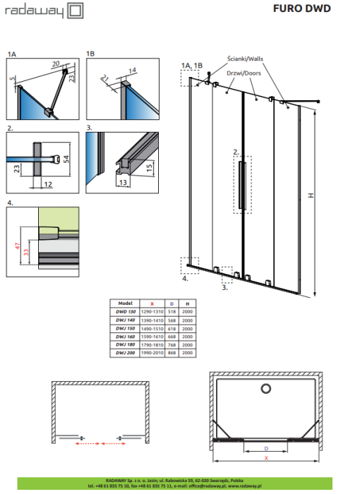 Radaway дверь в нишу раздвижная furo gold dwd 10108538-09-01 цвет: золото, Furo - 10108538-09-01