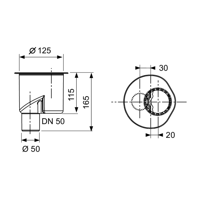 TECE сифон, 1,3 л/c, dn 50, выход в пол, высота монтажа от нижнего края сифона до верхнего края слива – 65 мм. ( при уст. без опор), drainline - 650003