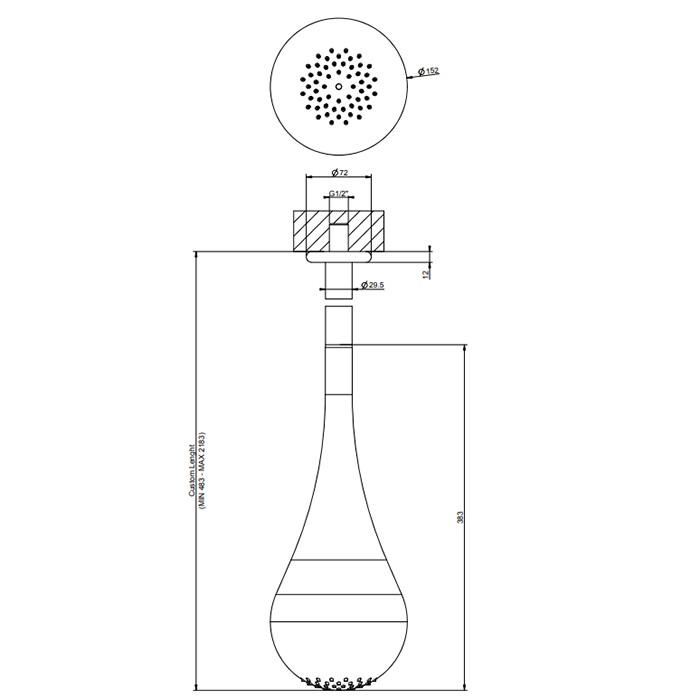 Gessi Верхний душ для потолочного крепления каплевидной формы, с инд.высотой (490-2100мм), Goccia, 33753#279 цвет: белый