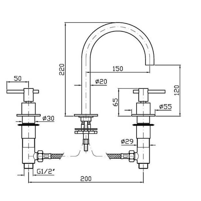 Zucchetti смеситель для раковины, на 3 отв., ручка: рычаг, helm, нержавеющая сталь арт. zhl515.x