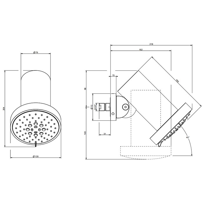 Gessi Душевая головка для настенного крепления, с регулируемым углом наклона. 3 режима, Spotwater, 57249#239 цвет: steel brushed