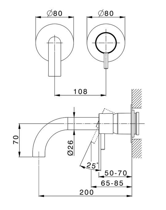 Cisal настенный смеситель для раковины ln00551d21 less new cisal, цвет: хром