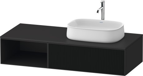 Duravit тумба подвесная с вырезом под раковину справа 550 мм х 1300 мм х 281 мм, zencha, ze4819063800000 цвет: чёрное стекло/графит суперматовый