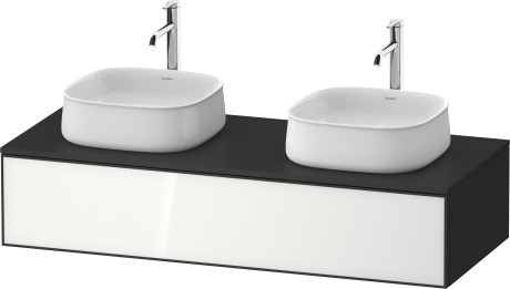Duravit тумба подвесная под две раковины 550 мм х 1300 мм х 281 мм, zencha, ze4813b64800000 цвет: белое стекло/графит суперматовый