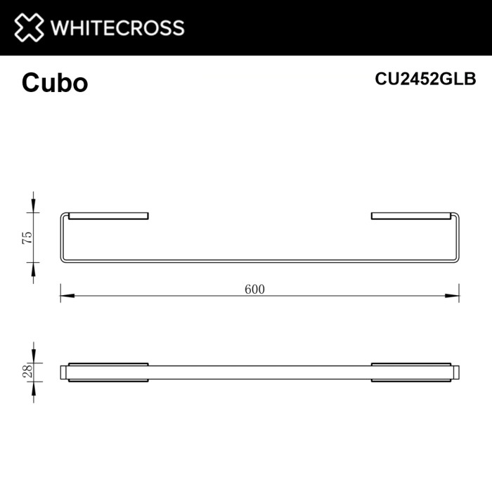 Полотенцедержатель 600 мм., Whitecross Cubo gold brushed, брашированное золото арт. CU2452GLB