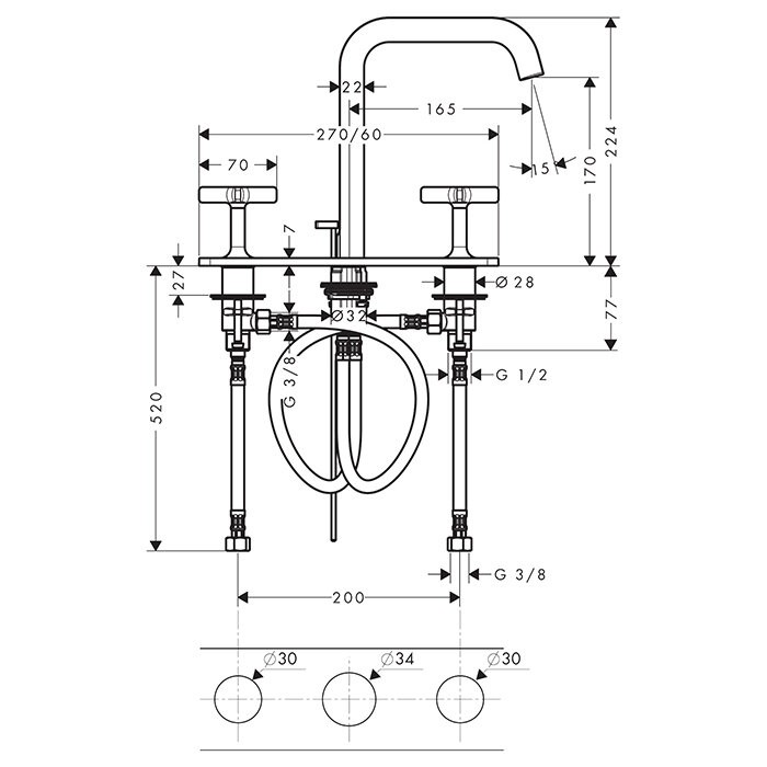 AXOR смеситель для раковины, Citterio E, никель арт. 36116820