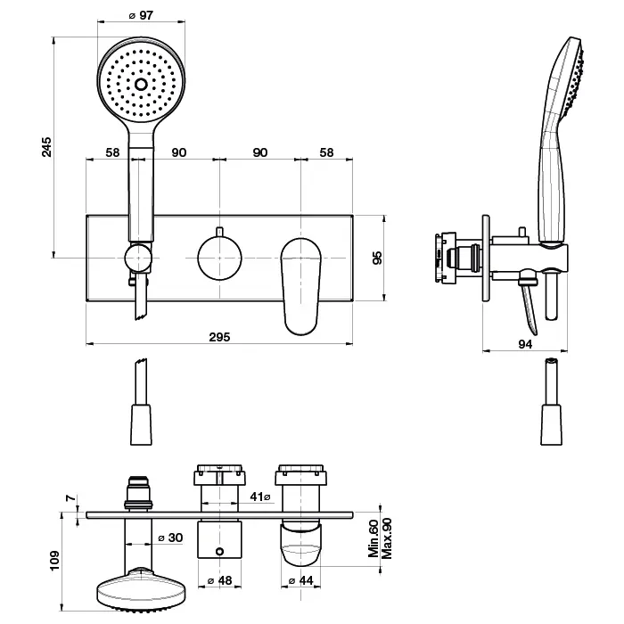 Fima Carlo Frattini смеситель для душа, встраиваемый, на 2 источника, с ручным душем, spot, хром арт. f3019wx2cr