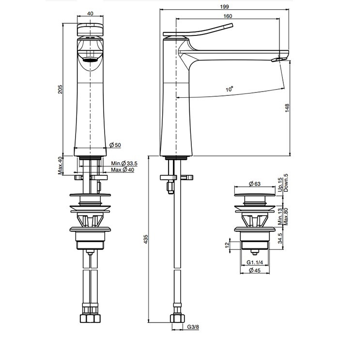 Fima Carlo Frattini смеситель на раковину, на 1 отв., h20.5см., flo, черный арт. f3801lns