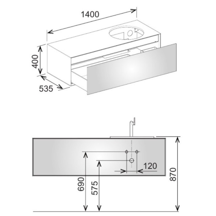 Keuco тумба под умывальник, 1400х400х535 мм отверстие справа 1 ящик фасад дуб, edition lignatur, арт. 33372 700221