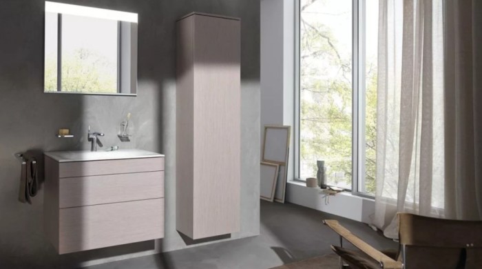 Keuco шкаф высокий подвесной петли справа, 4 стеклянные полки, edition 400, грецкий орех арт. 31730 680002