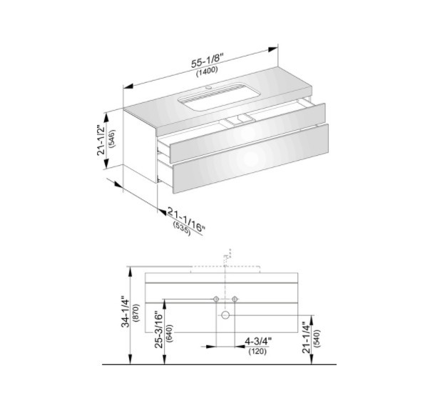 Keuco тумба подвесная под раковину с отверстием под смеситель, с двумя выдвижными фронтами, edition 400, антрацит арт. 31573 390100