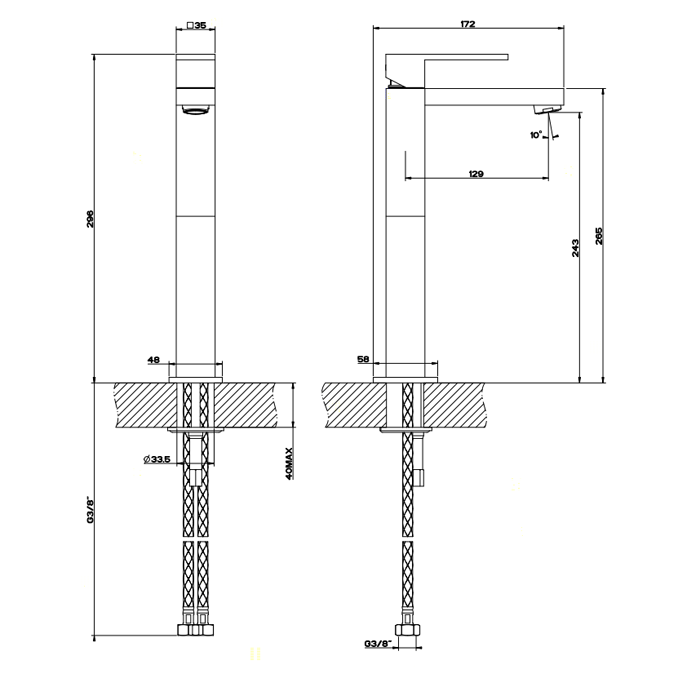 Gessi Смеситель для раковины с высоким изливом 128мм, Rettangolo, 11922#031 цвет: хром