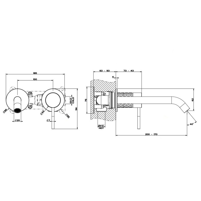 Gessi Встраиваемый однорычажный смеситель с изливом, без донного клапана, Intreccio, 54186#239 цвет: шлифованная сталь