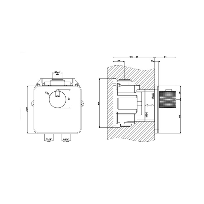 Gessi Смеситель для душа, встраиваемый, термостатический, резьба 3/4", Inciso, 58254#299 цвет: black xl