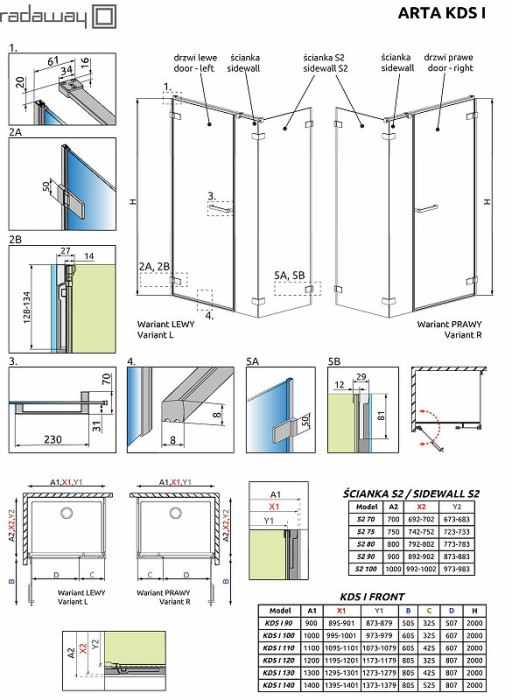 Radaway душевая стенка 75 профиль хром стекло прозрачное, Arta - 386108-03-01