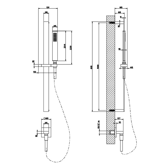 Gessi Душевая штанга с ручным душем и выводом воды из стены, Rettangolo, 20142#149 цвет: finox