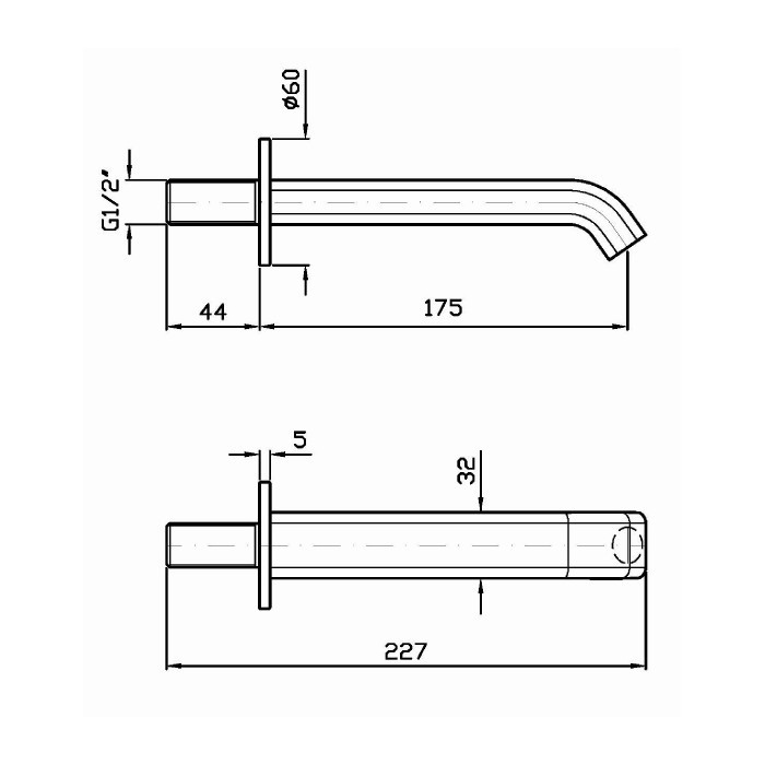 Zucchetti настенный излив, l. 175 мм, on, хром арт. z92200