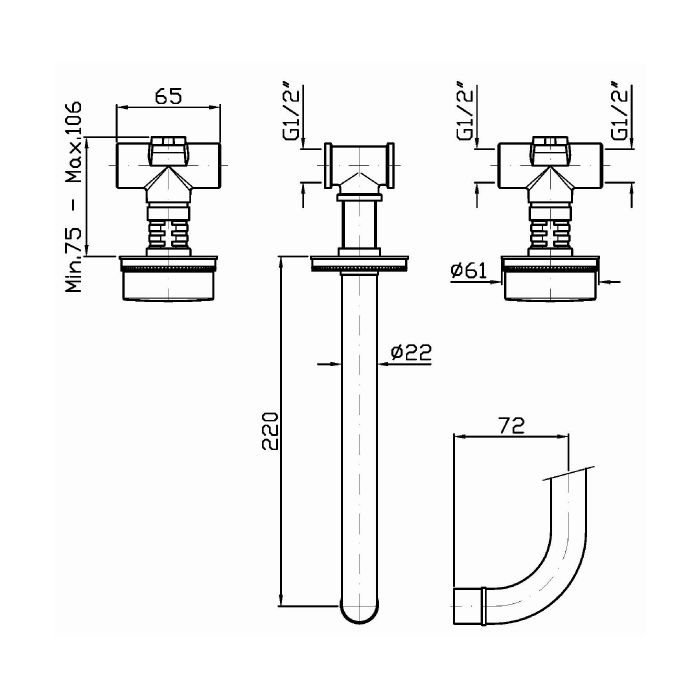 Zucchetti встроенный смеситель для раковины с 3 отверстиями, с аэратором 220мм, savoir, хром арт. zsa670.cc r99504