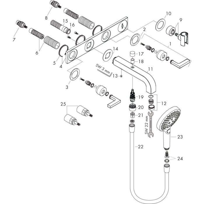 AXOR смеситель для ванны, настенный с панелью, Citterio, никель арт. 39442950