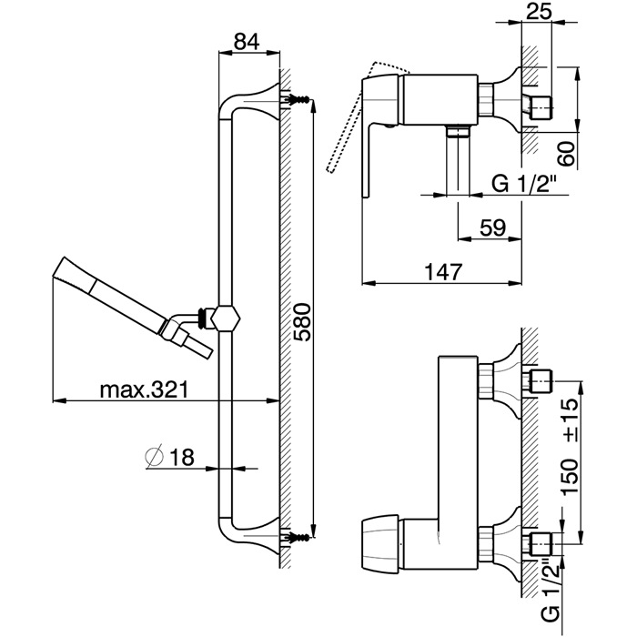 Cisal смеситель для душа однорычажный, с душевым комплектом ch0004647c cherie, цвет: золото
