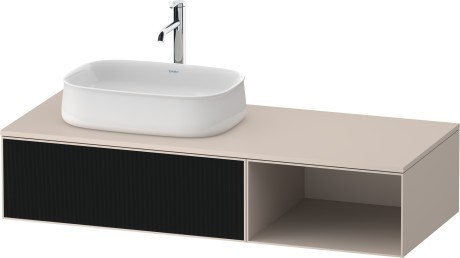 Duravit тумба подвесная с вырезом под раковину слева 550 мм х 1300 мм х 281 мм, zencha, ze4818063830000 цвет: чёрное стекло/серо-коричневый суперматовый