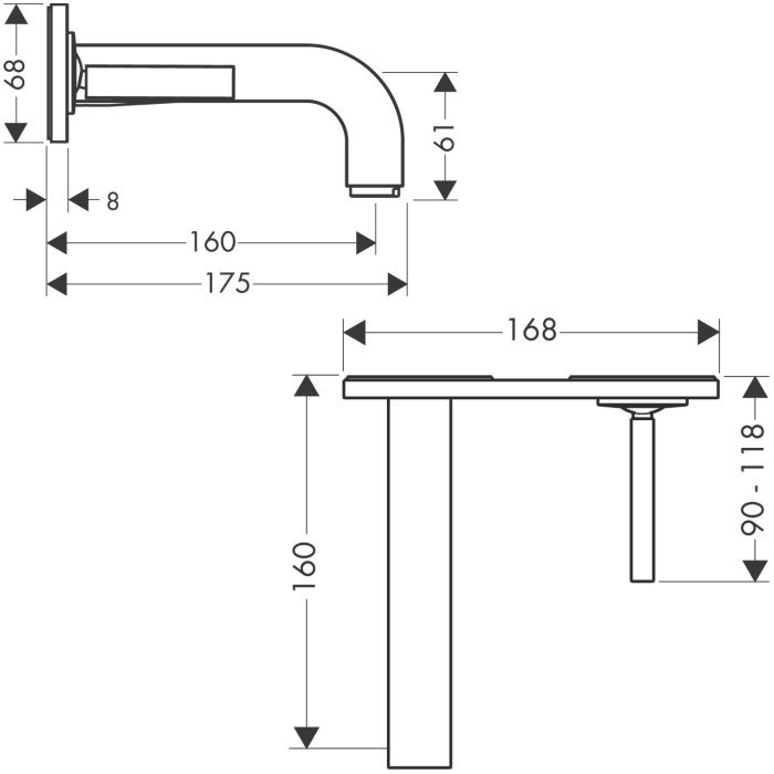 AXOR смеситель для раковины, однорычажный, настенный с изливом 160 мм, Citterio, золото арт. 39112250