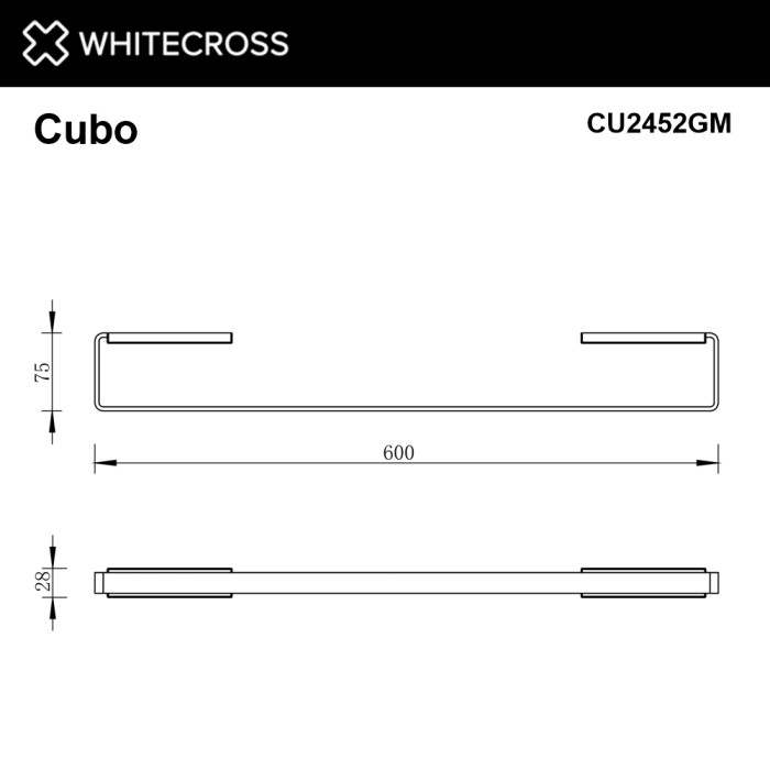 Полотенцедержатель 600 мм., Whitecross Cubo gunmetal, оружейная сталь арт. CU2452GM