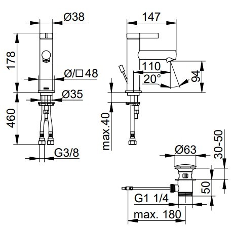 Keuco смеситель однорычажный для раковины с донным клапаном, ixmo, черный матовый арт. 59502 371000