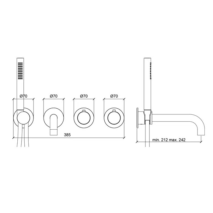 Смеситель для ванны, настенный, термостатический, с изливом и ручным душем, Almar Modular, черный арт. E180135.AB