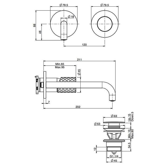 Fima Carlo Frattini cмеситель для раковины, встраиваемый, излив: 20.2см., spillo tech, золото арт. f3051twlx9xor