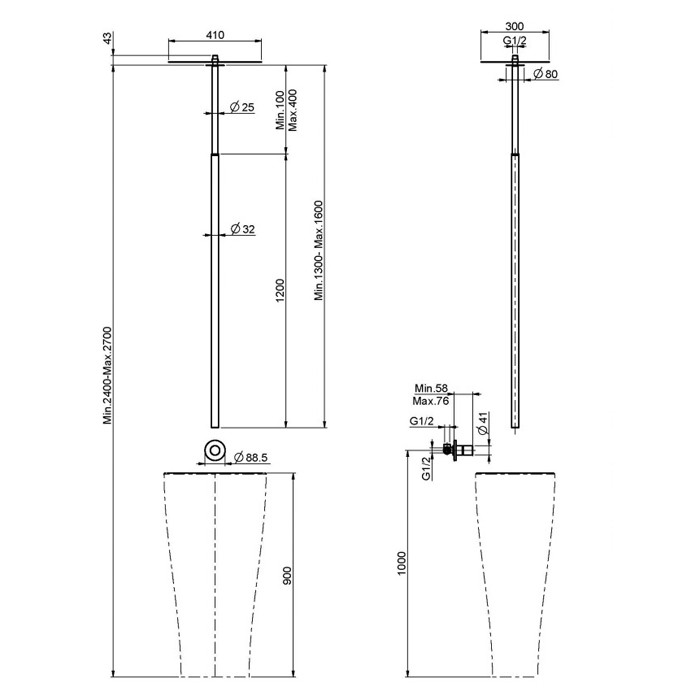 Fima Carlo Frattini встроенный смеситель с потолочный излив, nomos go, хром арт. f4181cr f2648