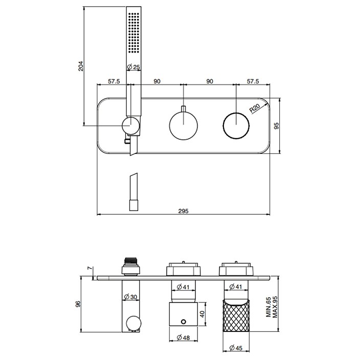 Fima Carlo Frattini смеситель для душа, встраиваемый, на 2 источника, с ручным душем, spillo tech, черный арт. f3049twx2xns