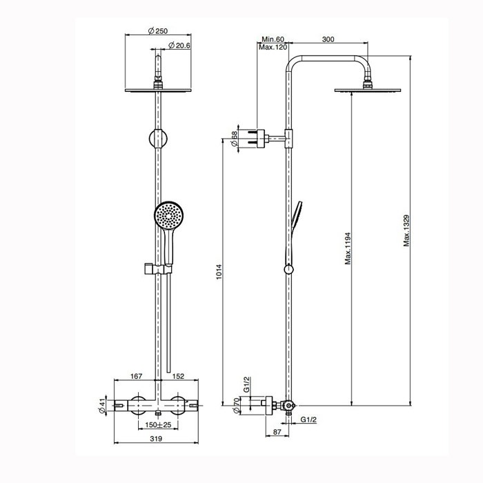 Fima Carlo Frattini душевая стойка с однорычажным смесителем: верхним душем и ручным душем wellness, хром арт. f3165/rp251cr