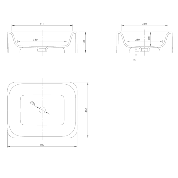 Knief раковина 50х40х15 см, без отв., накладная, Feel, 0600-023-01 bi matt цвет: белый