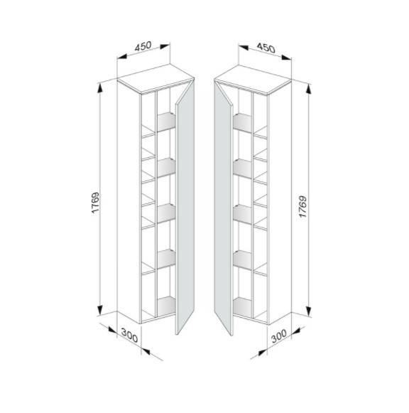 Keuco шкаф-пенал высокий подвесной петли справа, 4 стеклянные полки, edition 400, белый арт. 31735 380002