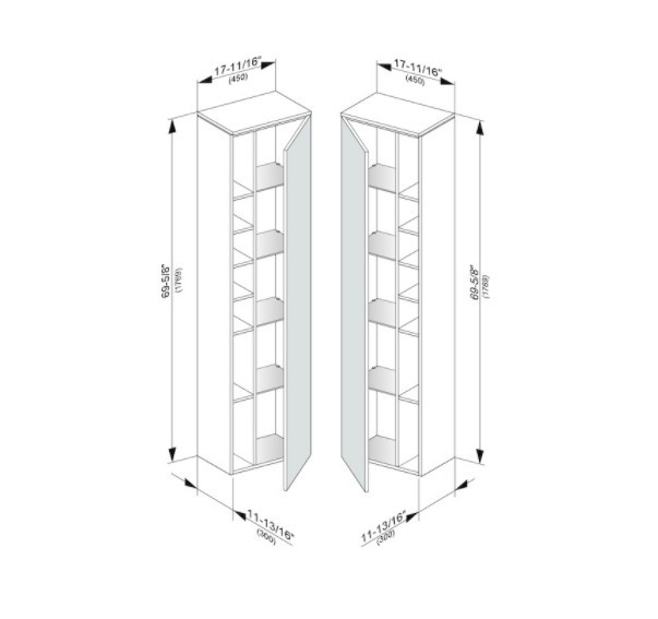 Keuco шкаф-пенал высокий подвесной петли справа, 4 стеклянные полки, edition 400, белый арт. 31735 380002