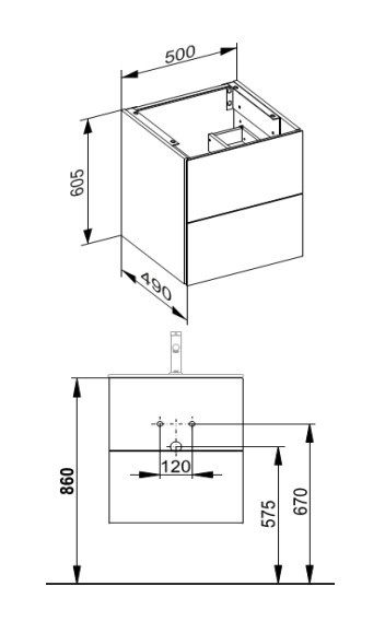 Keuco тумба подвесная под раковину 490 мм х 500 мм, c 2 выдвижными ящиками/, plan, белый матовый, белый глянцевый арт. 32943 300000
