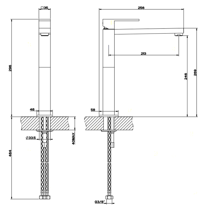 Gessi Смеситель для раковины с высоким изливом 213мм, Rettangolo, 11924#031 цвет: хром
