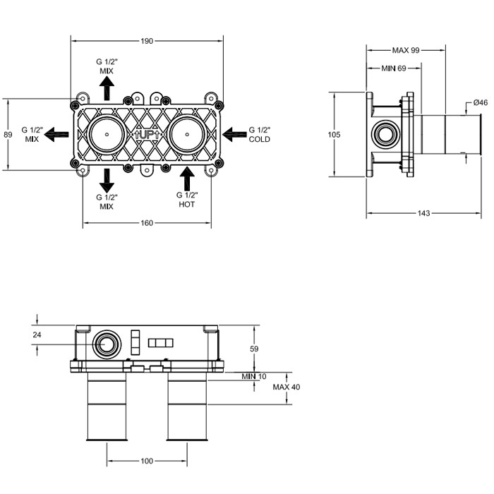 Gessi Встраиваемая часть для смесителя с изливом, 54198#239 цвет: steel brushed
