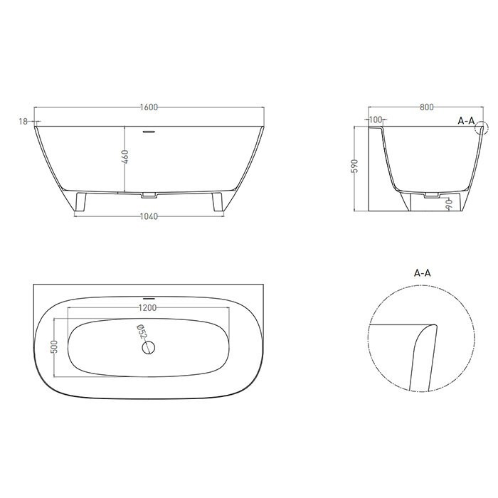 Salini ванна пристенная 160x80, sofia, 102517g цвет: глянцевый белый