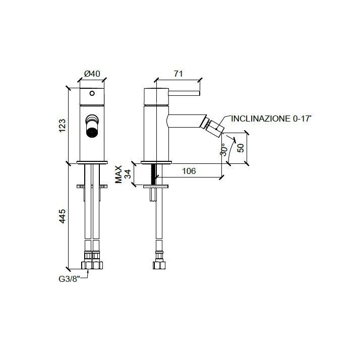 Смеситель однорычажный для биде на 1 отверстие, без донного клапана, Almar Mixers, E214003.NB цвет: никель брашированный