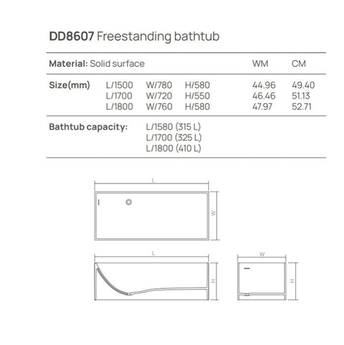 Ванна отдельностоящая 180x760хh58 см, Dea Design Modern, grey brown арт. DD8607 1800 6