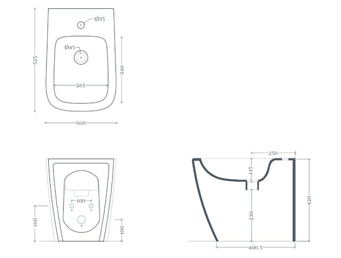 Биде напольное 36х52 см, 1 отверстие, белый/покрытие Saniglaze, Art Ceram A16 арт. ASB005 01 00