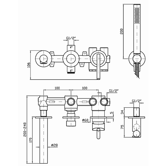 Zucchetti встроенный однорычажный смеситель для душа, с изливом, closer, хром арт. zcl658