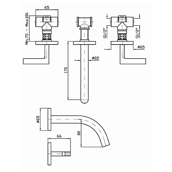Zucchetti смеситель для раковины, излив 170мм, на 3 отв., simply, хром арт. zsb5699 r99504