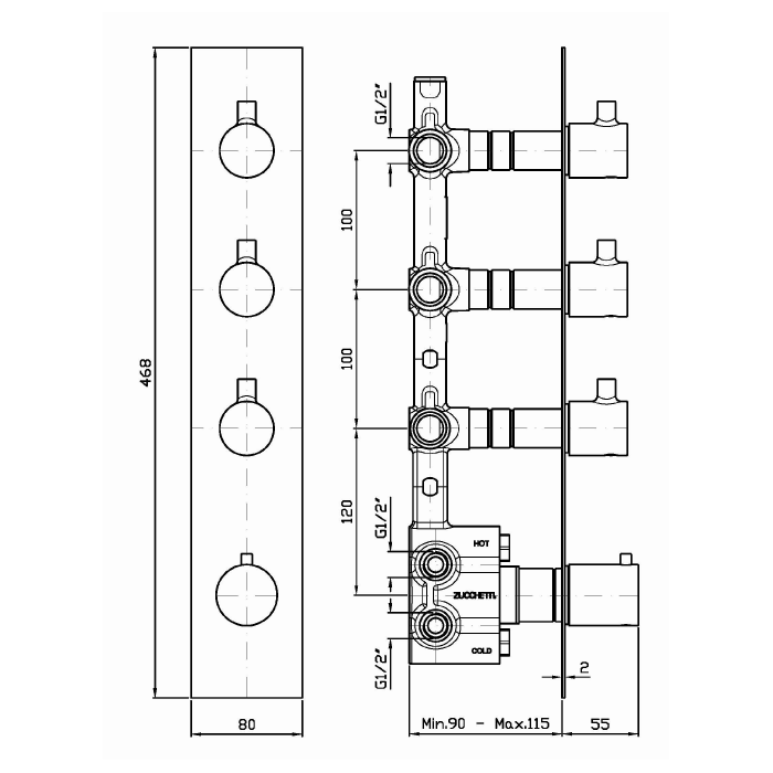 Zucchetti встроенный термостатический смеситель для душа, 1/2”, с 3 запорными клапанами, pan, хром арт. zt28661 r97822