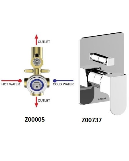 Bossini внешняя часть однорычажного встраиваемого смесителя на 2 выхода, gillo, золото арт. z00737.021