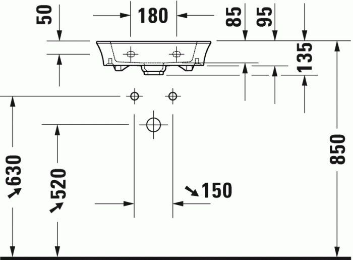 Duravit раковина встраиваемая с отверстием под смеситель, white tulip, 0737450041 цвет: белый