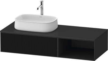 Duravit тумба подвесная с вырезом под раковину слева 550 мм х 1300 мм х 281 мм, zencha, ze4818063800000 цвет: чёрное стекло/графит суперматовый