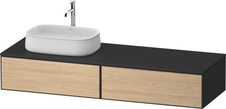 Duravit тумба подвесная с одним вырезом под раковину слева 550 мм х 1600 мм х 281 мм, zencha, ze4814l30800000 цвет: натуральный дуб/графит суперматовый